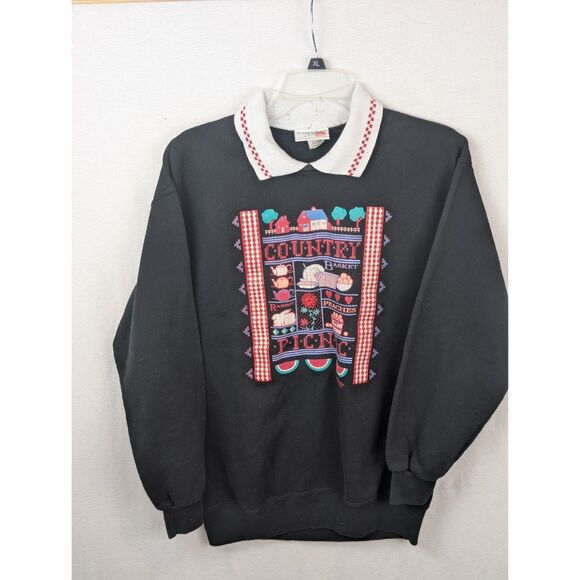 Morning Sun Sweaters - Vintage Morning Sun Country Picnic Collard Sweater Women's Size Large